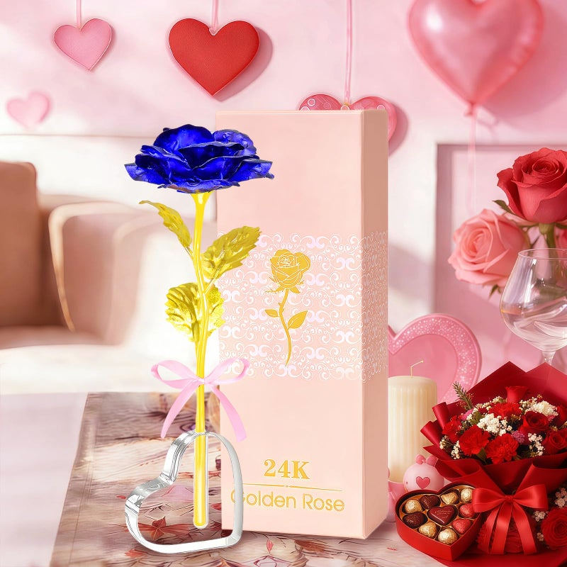 Beferr Valentines Day Rose Gifts for Her, Birthday Gifts for Women Mom Galaxy Rose Glass Forever Flowers with Heart-Shaped Base Eternal Crystal Roses Valentine Gifts for Grandma Wife Sister Girlfriend - Image 4